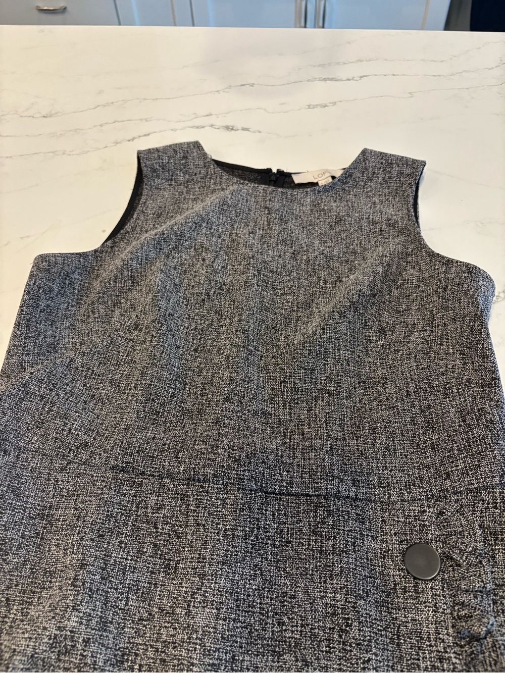 LOFT Gray Tweed Sleeveless Sheath Dress with Side Buttons - Picture 5 of 8